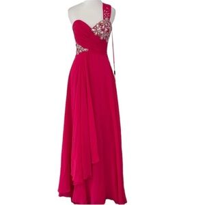 Night Moves Pink One Shoulder Rhinestone Gala Prom Military Ball Gown Size 4